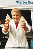 ice cream - Portrait of An Ice Cream Seller Standing in His Van Holding Two Ice Cones