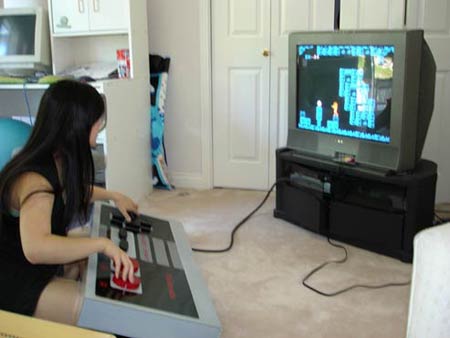 A Giant control pad - playing the NES with a giant controller