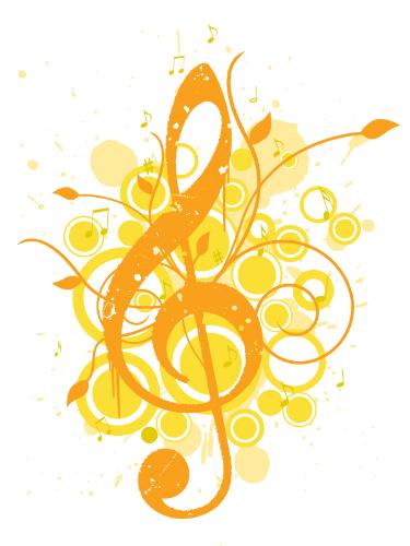 Music note - A colourful, orange treble clef.