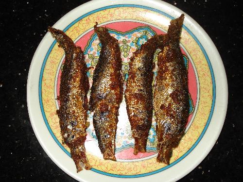 Fried Fish - Sardine - This is a South Indian style preparation of fried fish. The fish used is sardine.