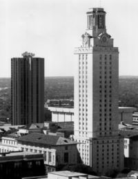 the UT tower - it is really kind of a whiteish/tan limestone