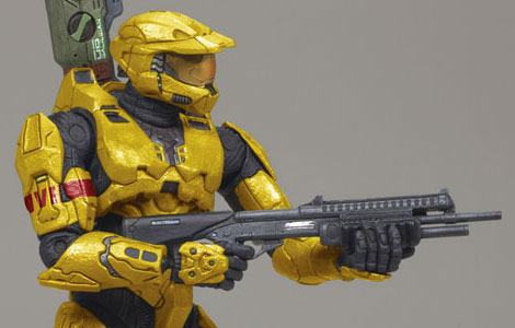 A yellow Spartan figure - a yellow Sprtan by McFarlane toys