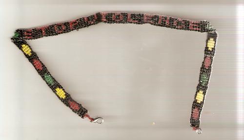 stop violence choker - This is a necklace I made out of red ,yellow,green and black seed beads using a bead loom.