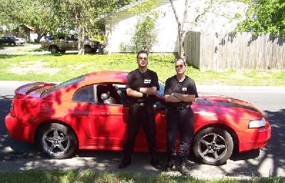 Me and My Stang - My friend CJ and I are headed to work in my pretty stang that my beautiful wife bought me.
