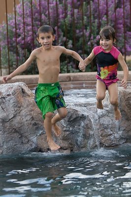 kids swimming - Two happy kids about to swim