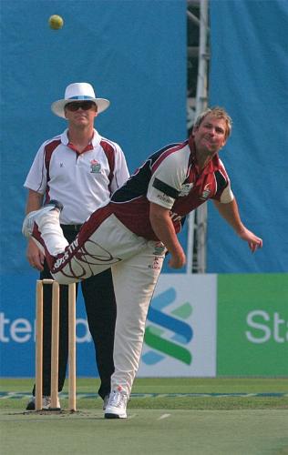 Shane Warne - Shane Warne in action is Hong Kong Super Sixes