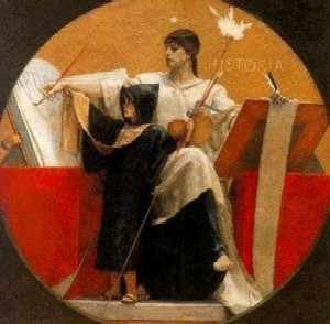 History - A grown up with a child. The grown up teaches and writes history with the child