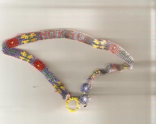 No Ka Oi choker - On Maui we say Maui NO KA OI that means Maui is the best. This colorful choker is made with red,yellow,green and blue glass seed beads using a bead loom.
