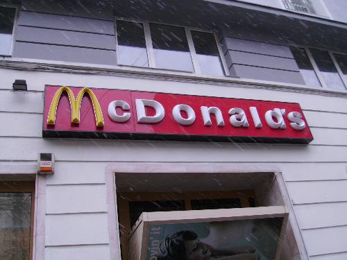 McDonald's large sign - This is from the same McDonald's shop, near Cismigiu Park, but this is the entrance at the main street there.
