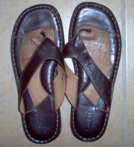 Leather Sandals - A pair of leather thong sandals