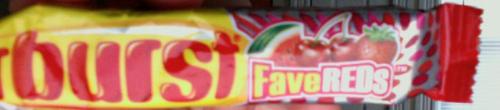 Starburst candy FaveReds - Here is an image that I took of the "FaveReds" pack of Starburst. Absolutely delicious and highly recommended for those who love the "red" flavors!! Contains strawberry, cherry, watermelon and fruit punch. Yum!