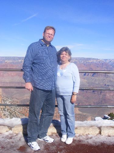 Mike and I at the Grand Canyon - This was taken over the Christmas vacation when we were visiting my husband's parents in Arizona and took a side trip to the Grand Canyon. It was beautiful in winter.