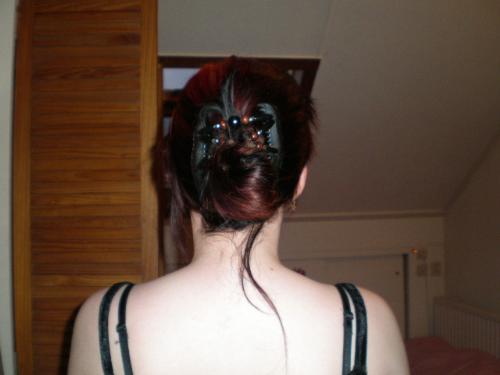 My hair - If you look close you will see the swirl of black hair in the majority of red hair. I once made this pic when I started a discussion about the twin hair clip I just bought and I was trying it out to see if I had gotten the hang of it.