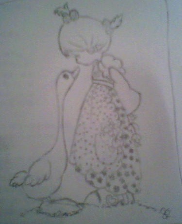 little girl and duck - My classmate drew this in clss.