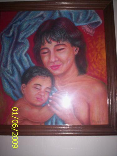 mother and child - portrait of mother and child done by the father