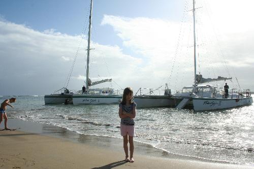 Hollie about to board - the catamaran trip to go snorkling.