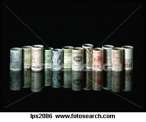 Former European Currencies -  Rolls With Former European Currencies And Danish Crown And British Pound Bank notes