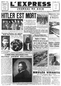 Hitler - Hitler is Dead, front page of L Express newspaper, 3 May 1945