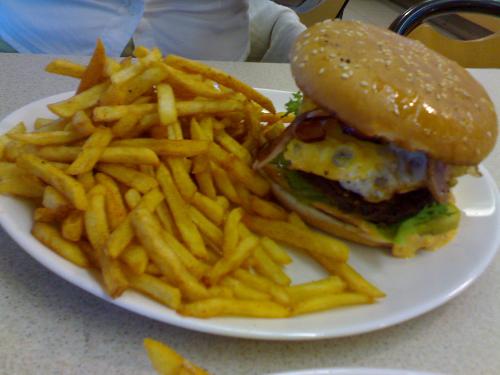 Junk food..and lots of it! - Junk food,french fries,hamburger and Huge coke.Not healthy stuff.