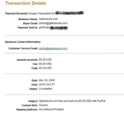 Payment from Gptreasure - Third payment from Gptreasure