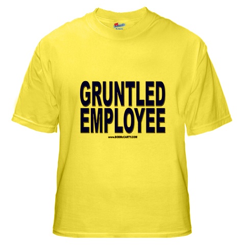 a shirt with a statement - yellow shirt with gruntled employee design
