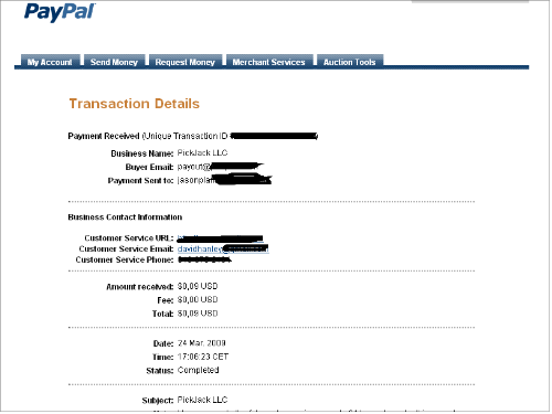 Pickjacks Payment to paypal - A recent copy of my Payment to Paypal of my earnings from the PickJack question and answer site.