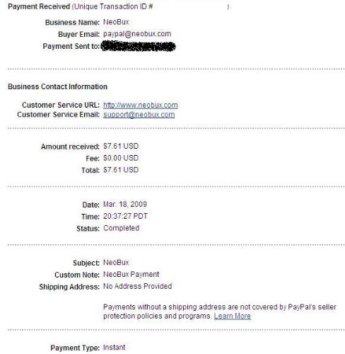 NeoBux Payout - My 3rd payout from NeoBux came thru PayPal!