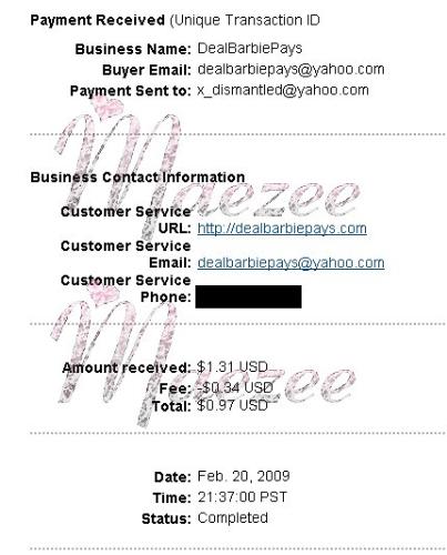My Deal Barbie Dollar Click PayPal payment! - This is my first payment from DBDC.  http://dealbarbiedollarclick.com/members/register.php?ref=maezee  =)