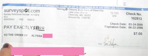 My first payment from Survey Spot - My first payment from Survey Spot - of $7. Took me about a month and three surveys to get.