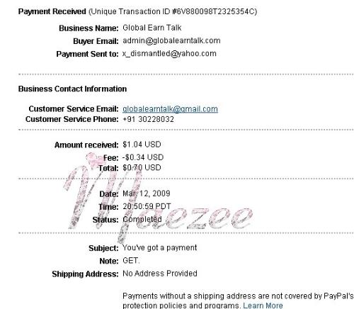 One of my Global Earn Talk payments. - Here is one of my Global Earn Talk (GET - a PTP site) payments that took a couple days to accumulate. A nice overall PTP, although not much of an earning potential there.