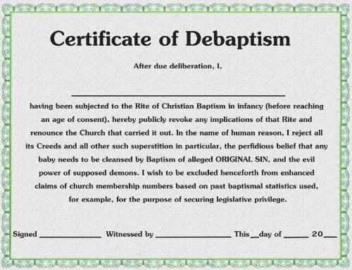 Debaptism - Debaptism Certificate