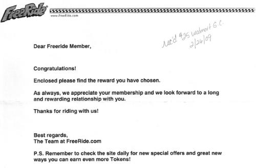 FreeRide Walmart Giftcard Proof - FreeRide payment proof - $25 Walmart Giftcard.