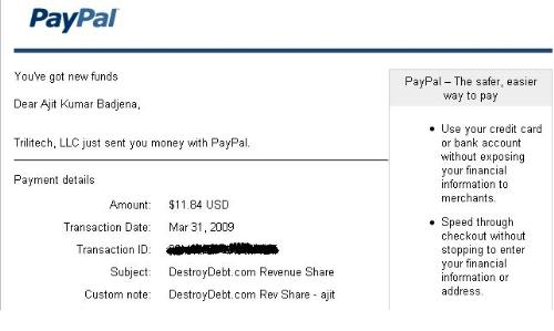 Destroydebt - First payment from destroy debt