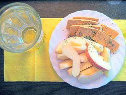 Sliced Soy Cheese - Sliced Soy Cheese in a snack platter.