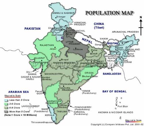 India map - a population map of India