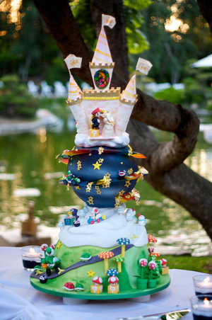 Super Mario Brothers Wedding Cake - Can you believe it?! This is a Super Mario Brothers WEDDING CAKE.