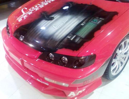 Car - Red Muscle car with painted hood.
