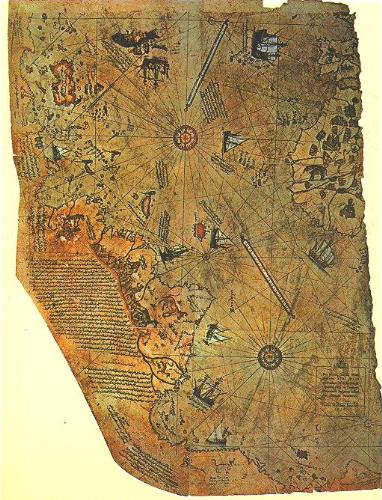 piris reis map - this shows antartica with no ice, fasicinating