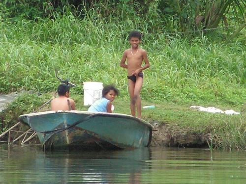 childern in river - children taking bath in river in village.