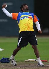 murali trains as chennai player - the wily spinner in action at the nets.