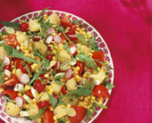 mixed salad - Mixed salad: potato, rocket, tomatoes, radishes & sweetcorn
