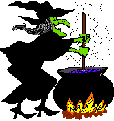 Witch and her cauldron - image of a witch over her cauldron