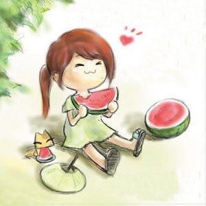 summer - It is really enjoyable to eat watermelon in an hot summer afternoon!