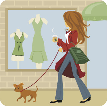 Shopping - its a cartoon showing a girl out on a shopping spree