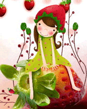 a girl on a strawberry - beauty is everywhere if you mind them by heart.