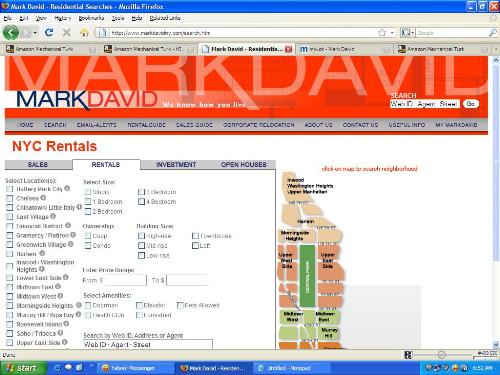 Mark David - Residential searches - Screenshot of Mark David residential searches.