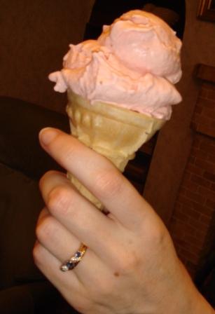 Strawberry Ice Cream - Cone of strawberry ice cream.