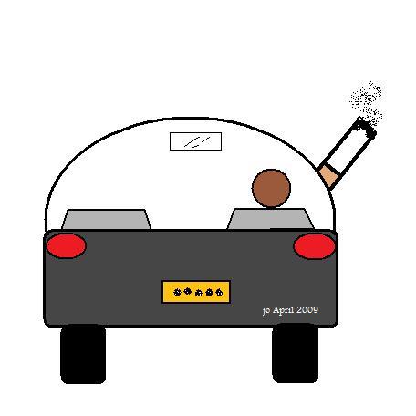 Smoking Driver - The back view of a driver, smoking while driving.