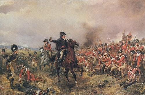 Wellington - Waterloo - Battle of Waterloo with troops in sqaure formation. French cavalry attempting attack.
