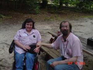 Chip and I at picnic - This was the first geocaching picnic that we went to several years ago. That is one of the hobbies we enjoy doing.